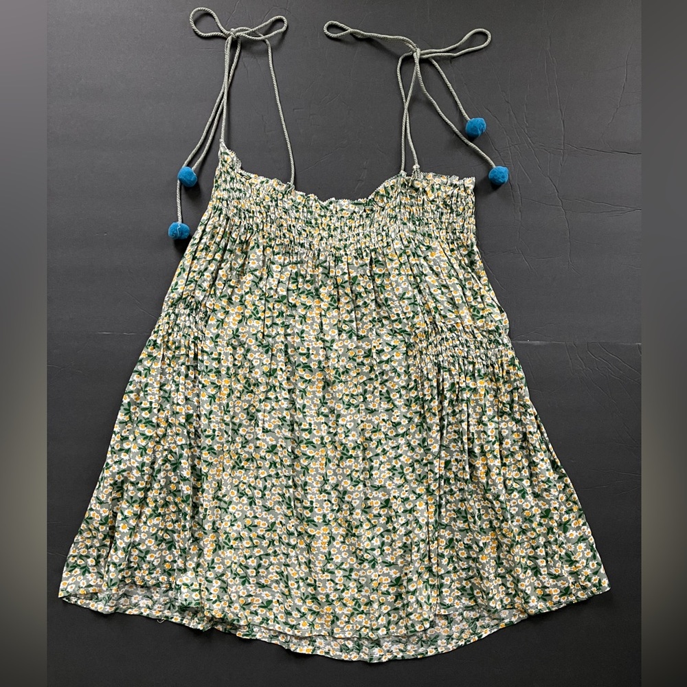 Floral patterned natural life flowy top with tie straps